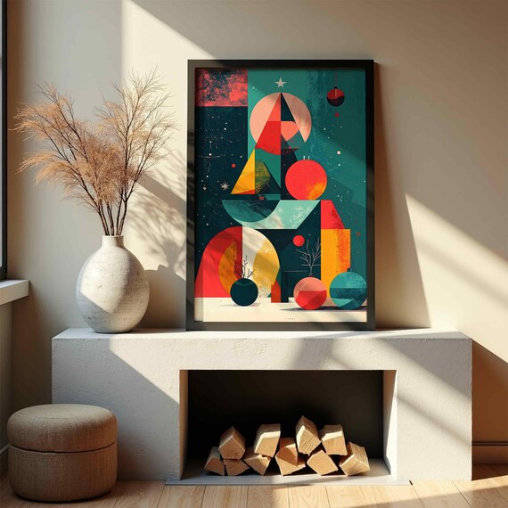 Geometric Abstract Christmas Ornaments Modern Tree Holiday Poster