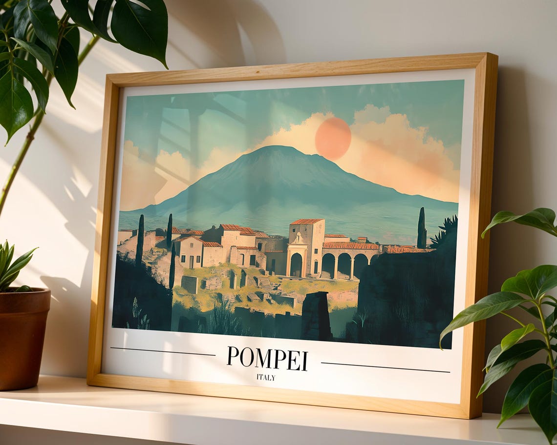 Ancient Pompeii Italy Vesuvius Ruins Minimalist Travel Art Poster