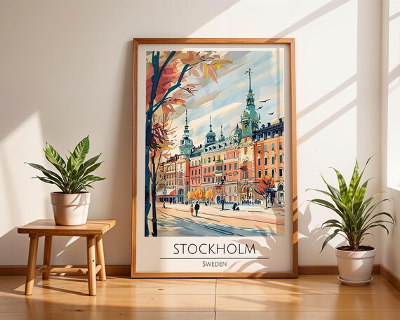 Stockholm Sweden Autumn Cityscape Colorful Old Town Street Poster