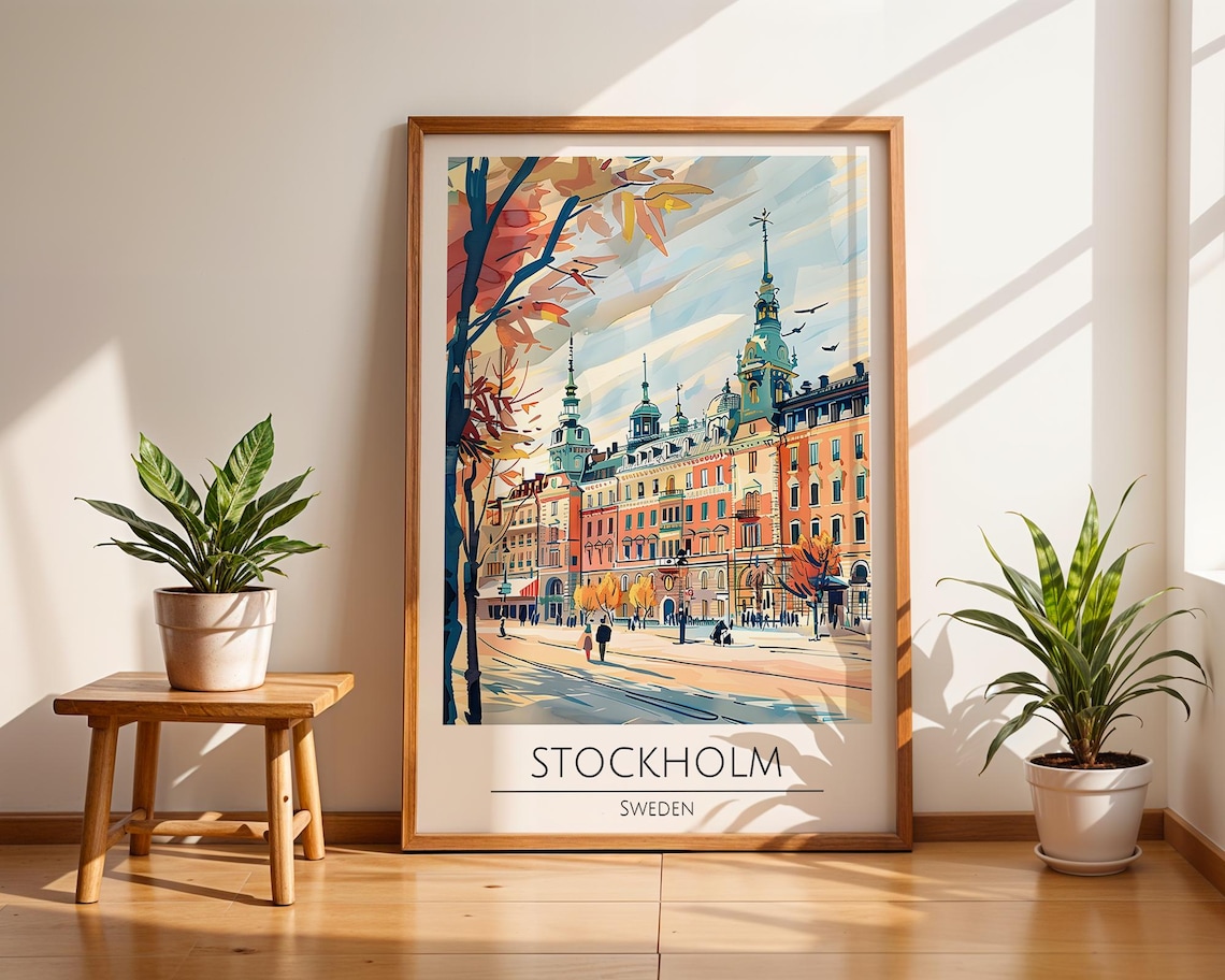 Stockholm Sweden Autumn Cityscape Colorful Old Town Street Poster