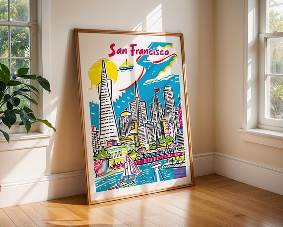 San Francisco Handdrawn Colourful Downtown Skyline Travel Poster
