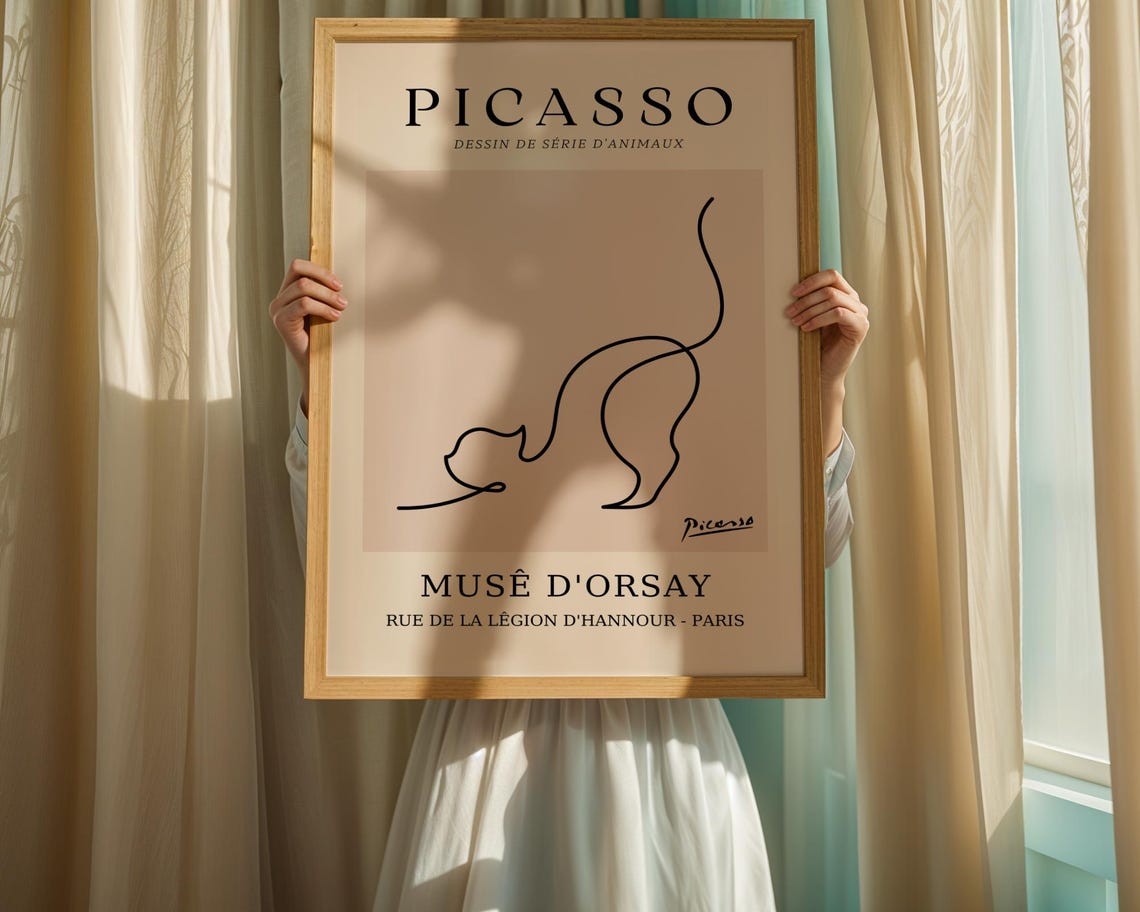 Picasso-Inspired Elegant Cat Minimalist Line Drawing Art Poster