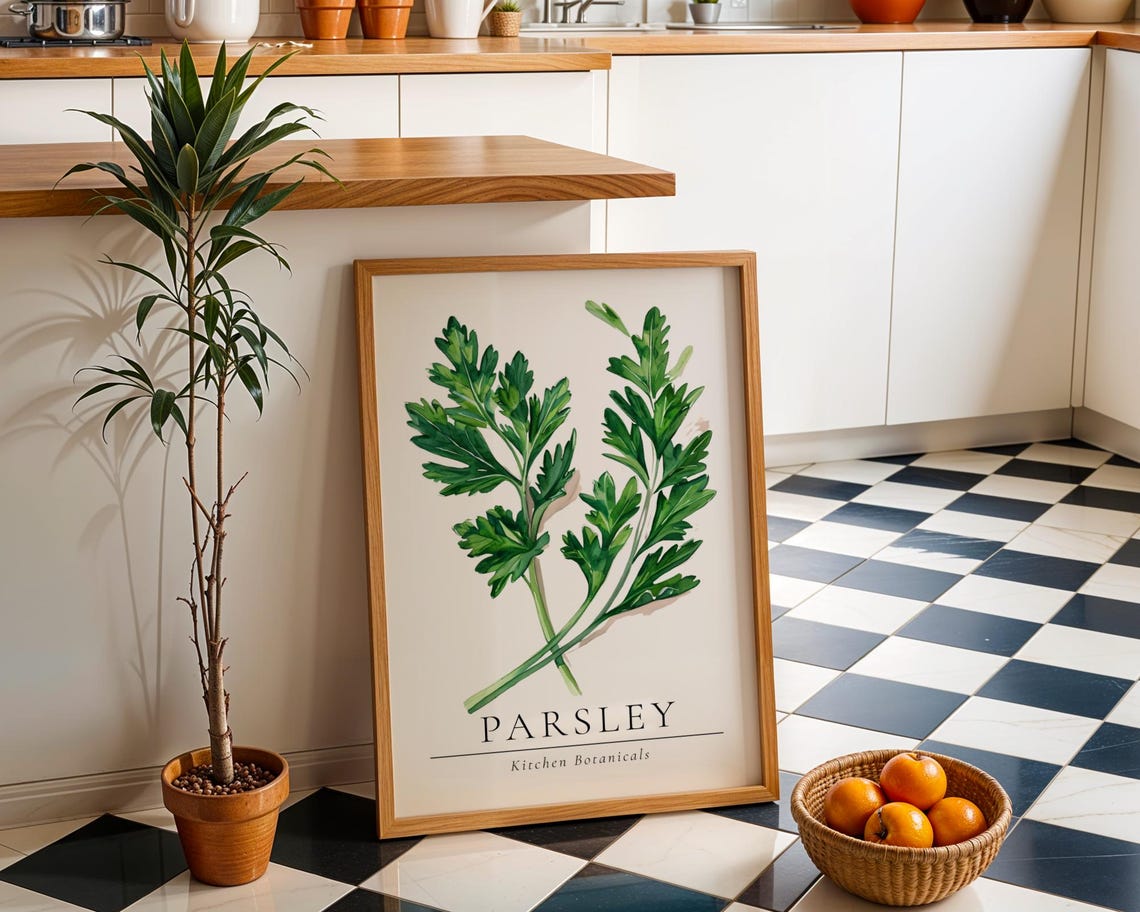 Parsley Kitchen Botanicals Fresh Green Watercolor Herb Art Poster