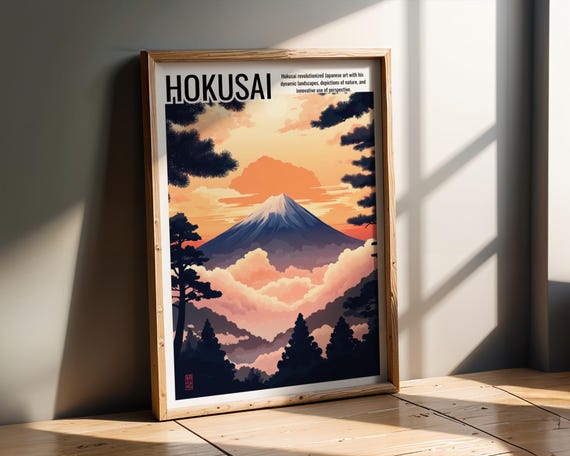 Mount Fuji Wall Art Japanese Sunset Landscape Print Hokusai Inspired Nature Poster Zen Mountain Decor For Home