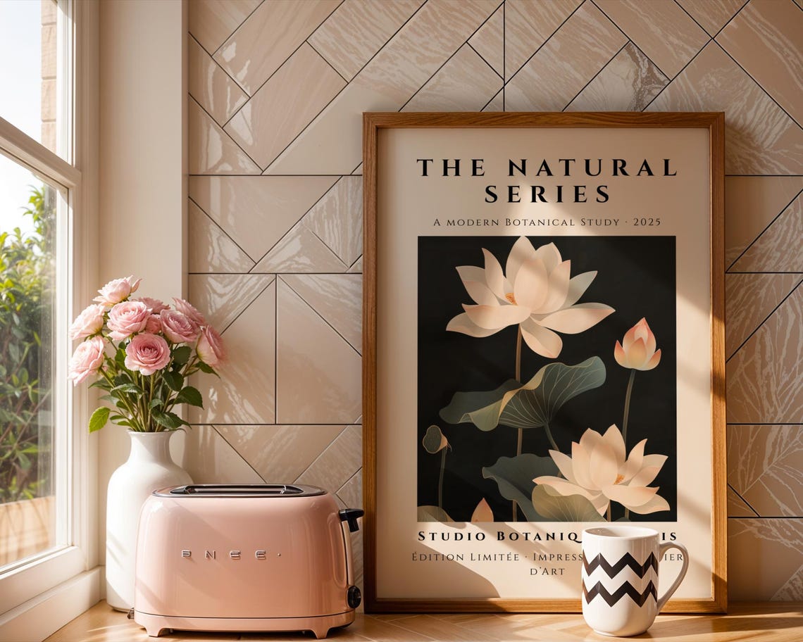 White Lotus Midnight Bloom Botanical On Black Modern Floral Wall Art
