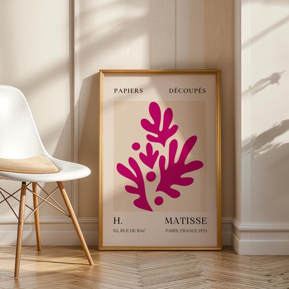 Matisse Style Magenta Coral Cutout Abstract Print Modern Minimalist Decor