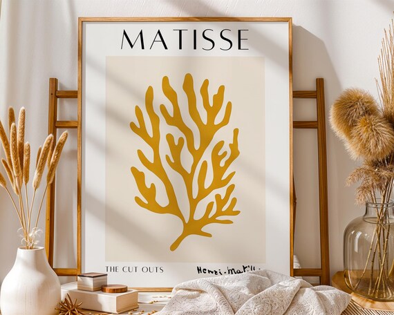 Henri Matisse Inspired Mustard Coral Cutout Abstract Art Print