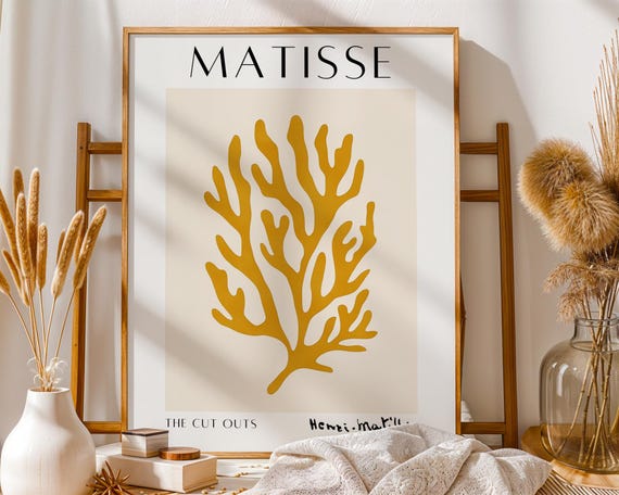 Henri Matisse Inspired Mustard Coral Print Abstract Ocean Wall Art Modern Coastal Decor Boho Poster Minimalist
