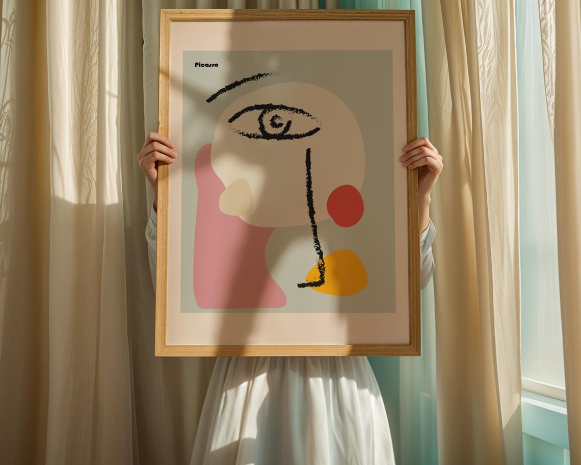 Abstract Picasso Style Single Eye Face Minimalist Modern Art Poster