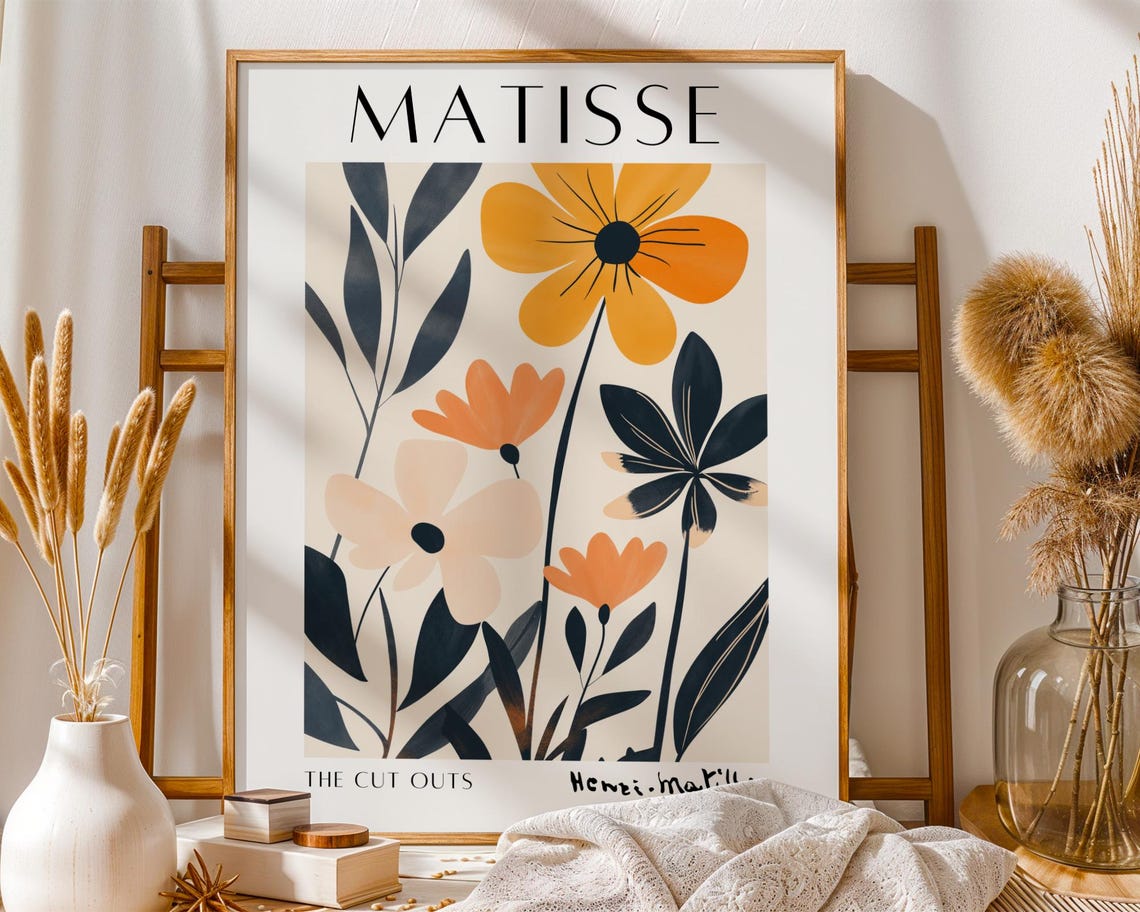 Henri Matisse Inspired Floral Cutouts Warm Botanical Art Print