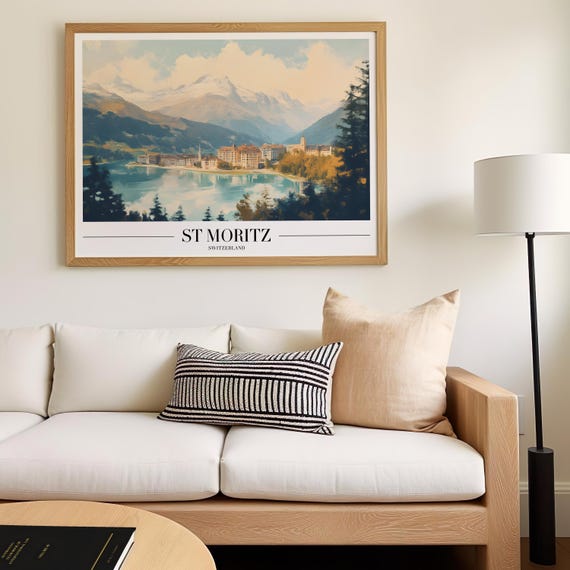 St Moritz Switzerland Poster Print Mountain Ski Resort Wall Art Winter Alps Home Decor Scenic Travel Gift For Bedroom Or Hallway