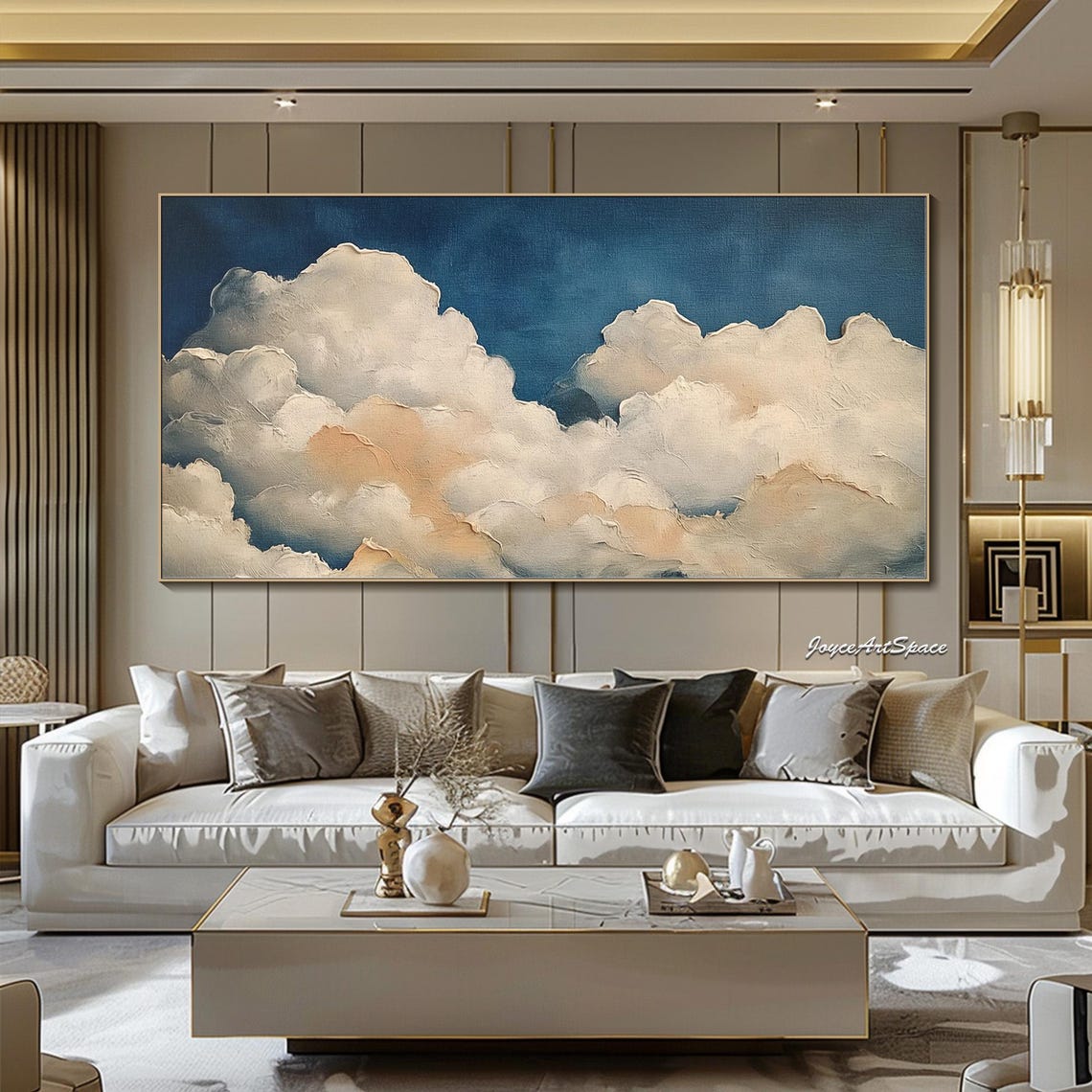 Abstract Cloudscape Oil Painting Original Texture Sky Artwork Handmade Neutral Wall Art Bedroom Wall Art Minimalist Modern Wall Decor - Image 3