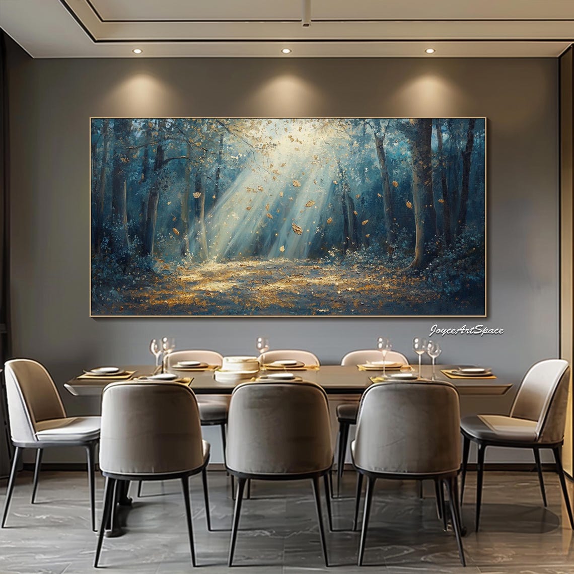Enchanted Forest Golden Light Rays Falling Leaves 3D Art Poster - Image 3