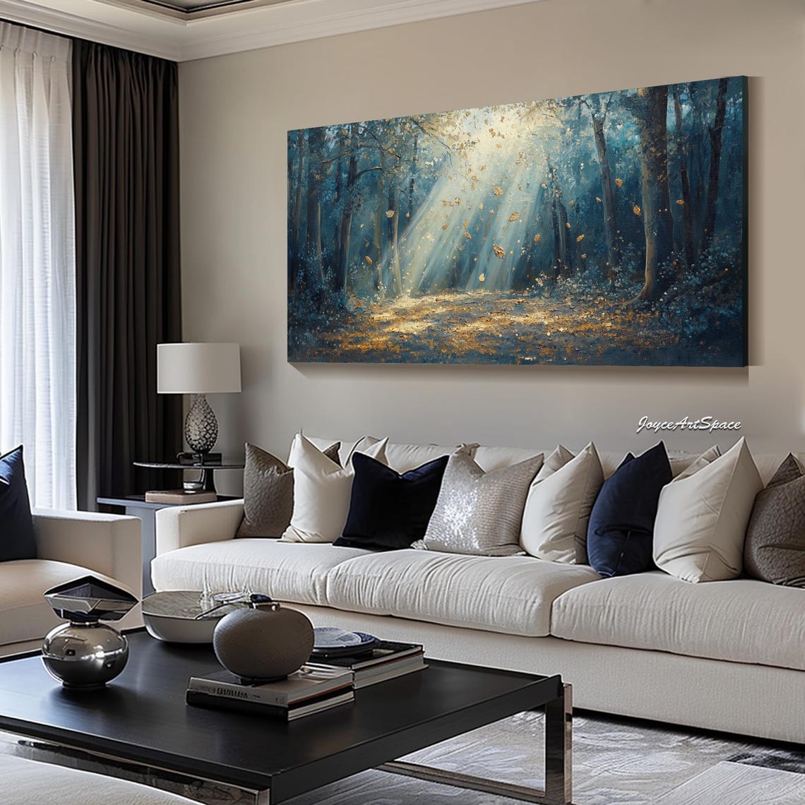 Enchanted Forest Golden Light Rays Falling Leaves 3D Art Poster - Image 2