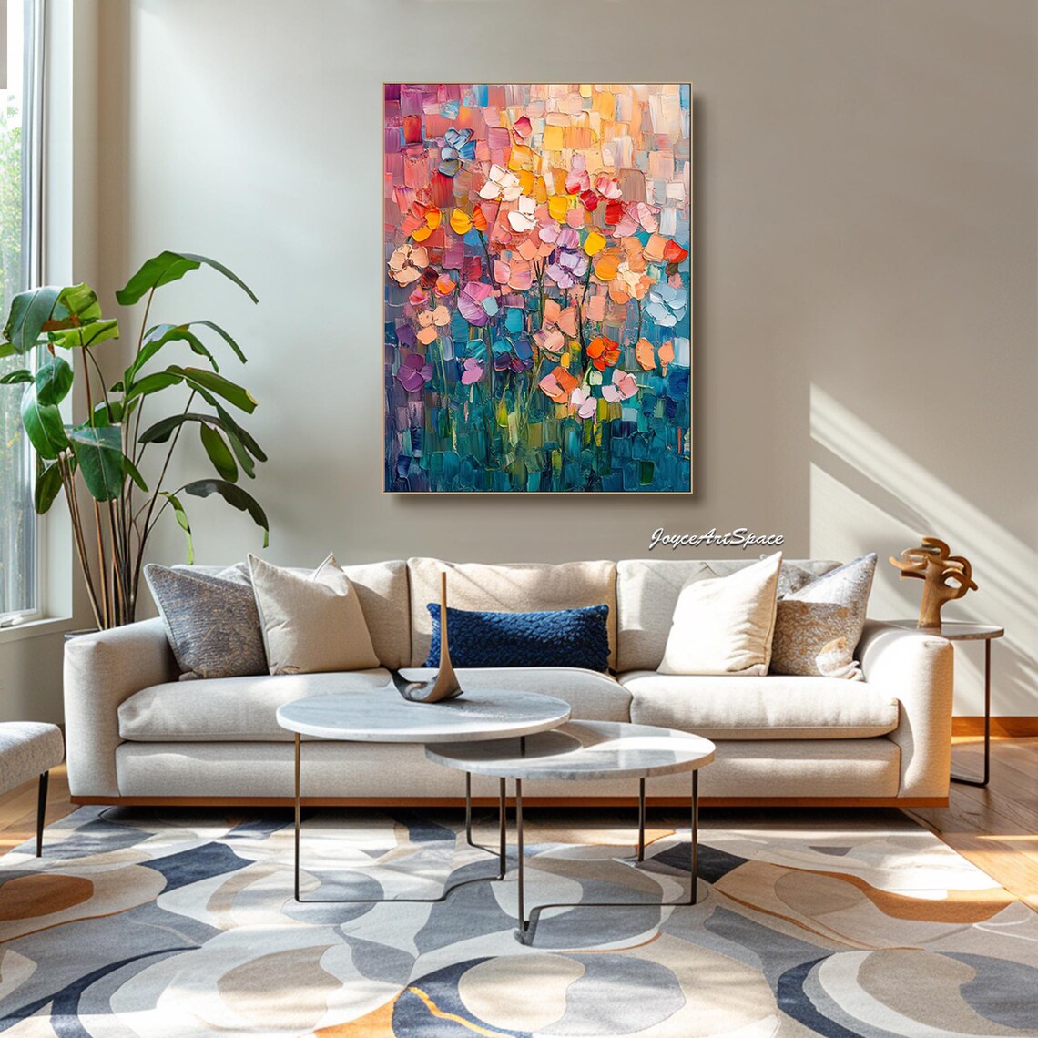 Abstract Floral Oil Painting, Modern Bedroom Art Print - Image 4
