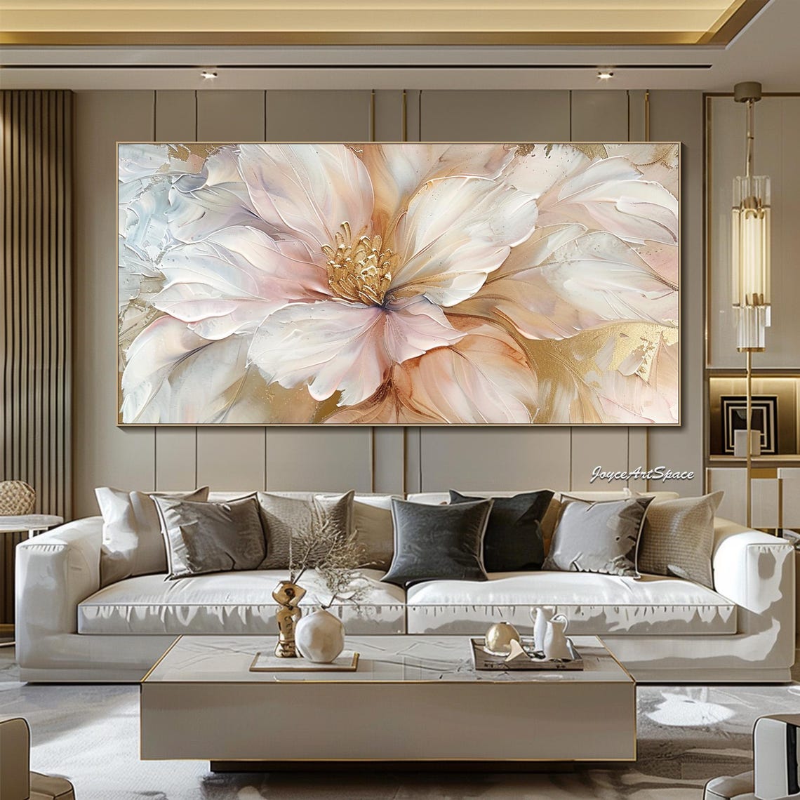 Pink Gold Blossom Close Up Textured 3D Elegant Floral Oil Poster - Image 4