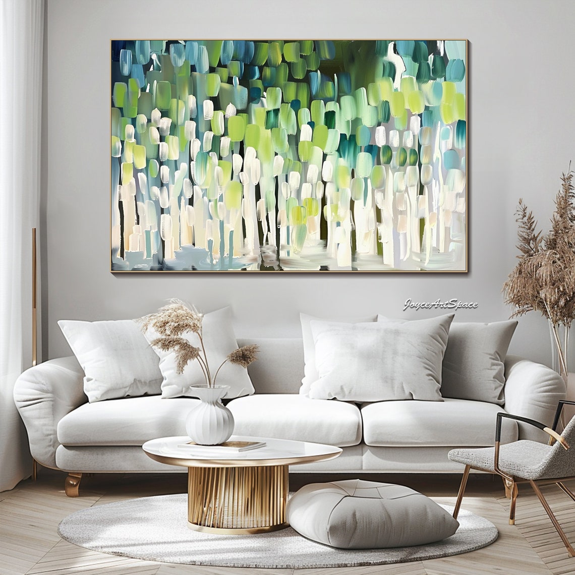 Green Aspen Forest Vertical Brush Abstract 3D Landscape Oil Poster - Image 4