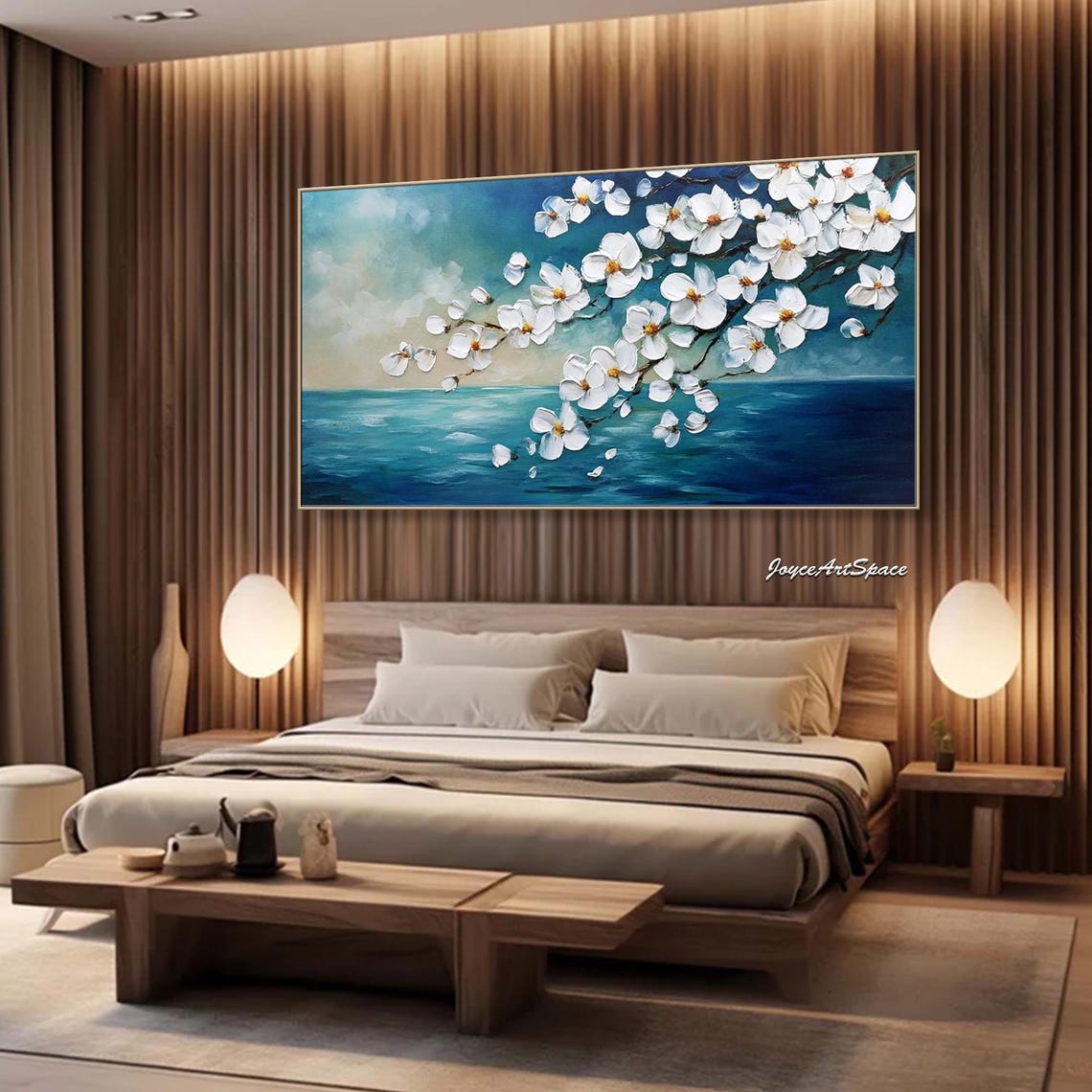 Abstract Flowers Oil Painting On Original Seascape Wall Art Living Room Wall Art Ocean Acrylic Painting Large Floral Wall Art - Image 2