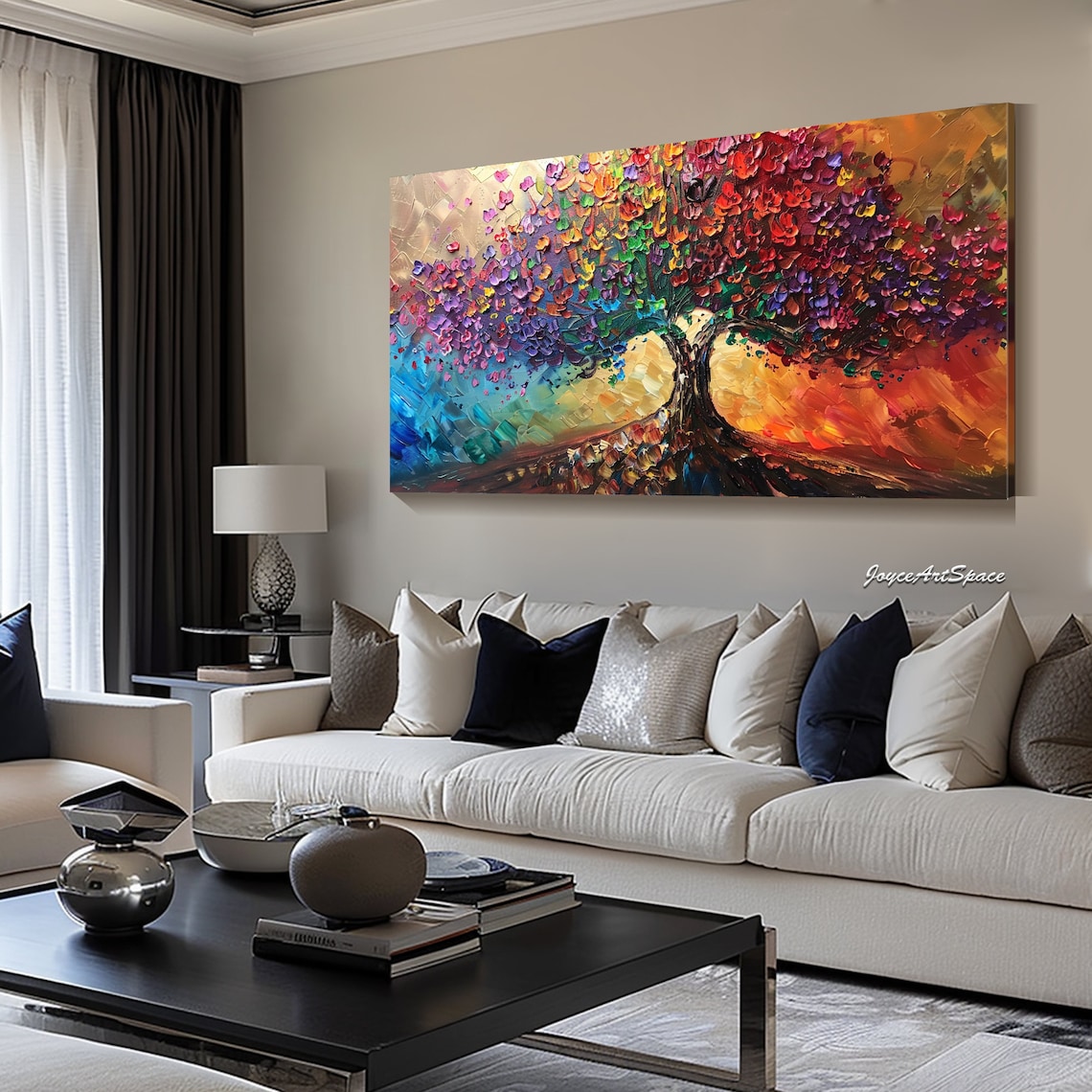 Abstract Colorful Tree Oil Painting, Boho Wall Art Print - Image 4