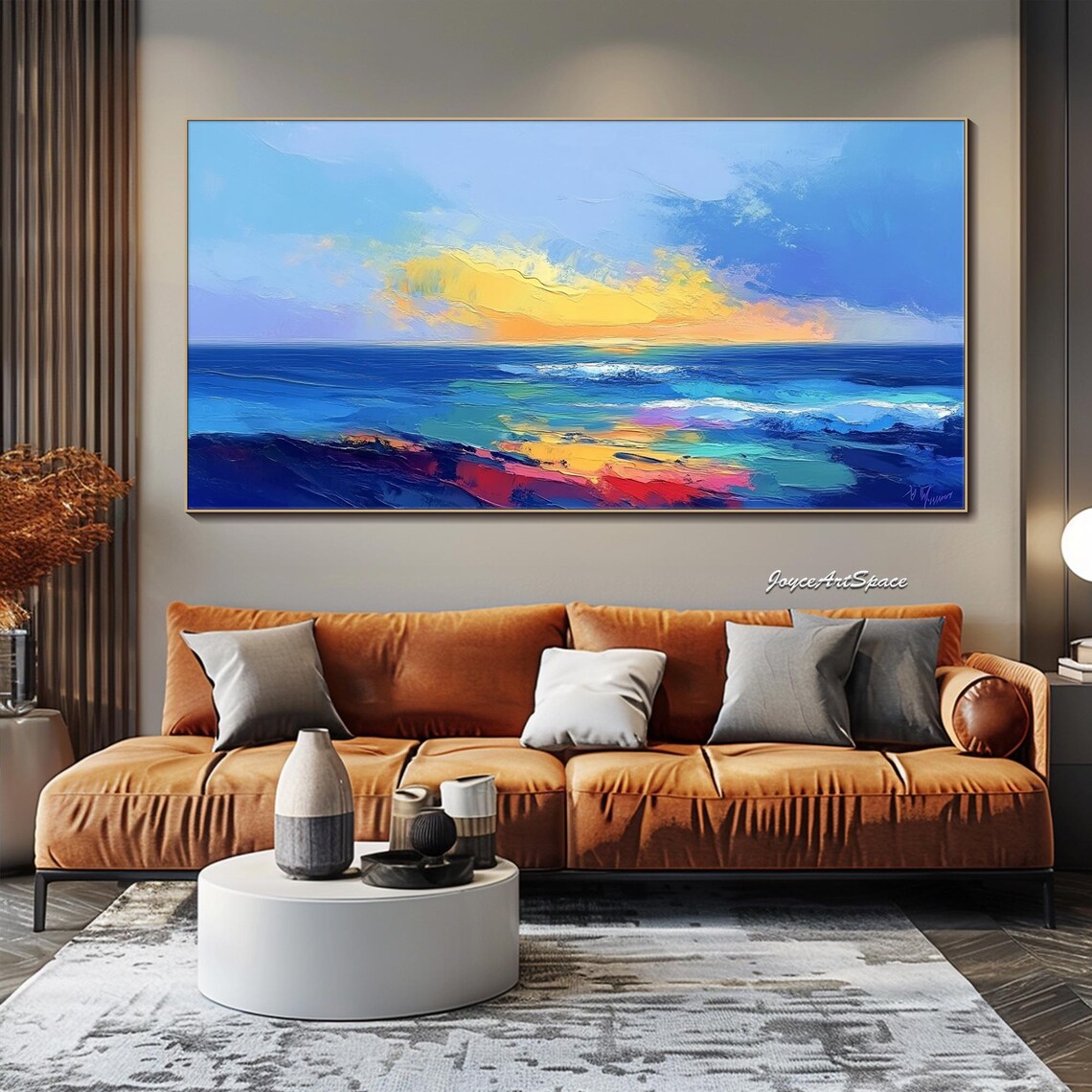 Colorful Ocean Sunset Abstract Oil Painting Vibrant Sea Sky Coastal Wall Art - Image 5