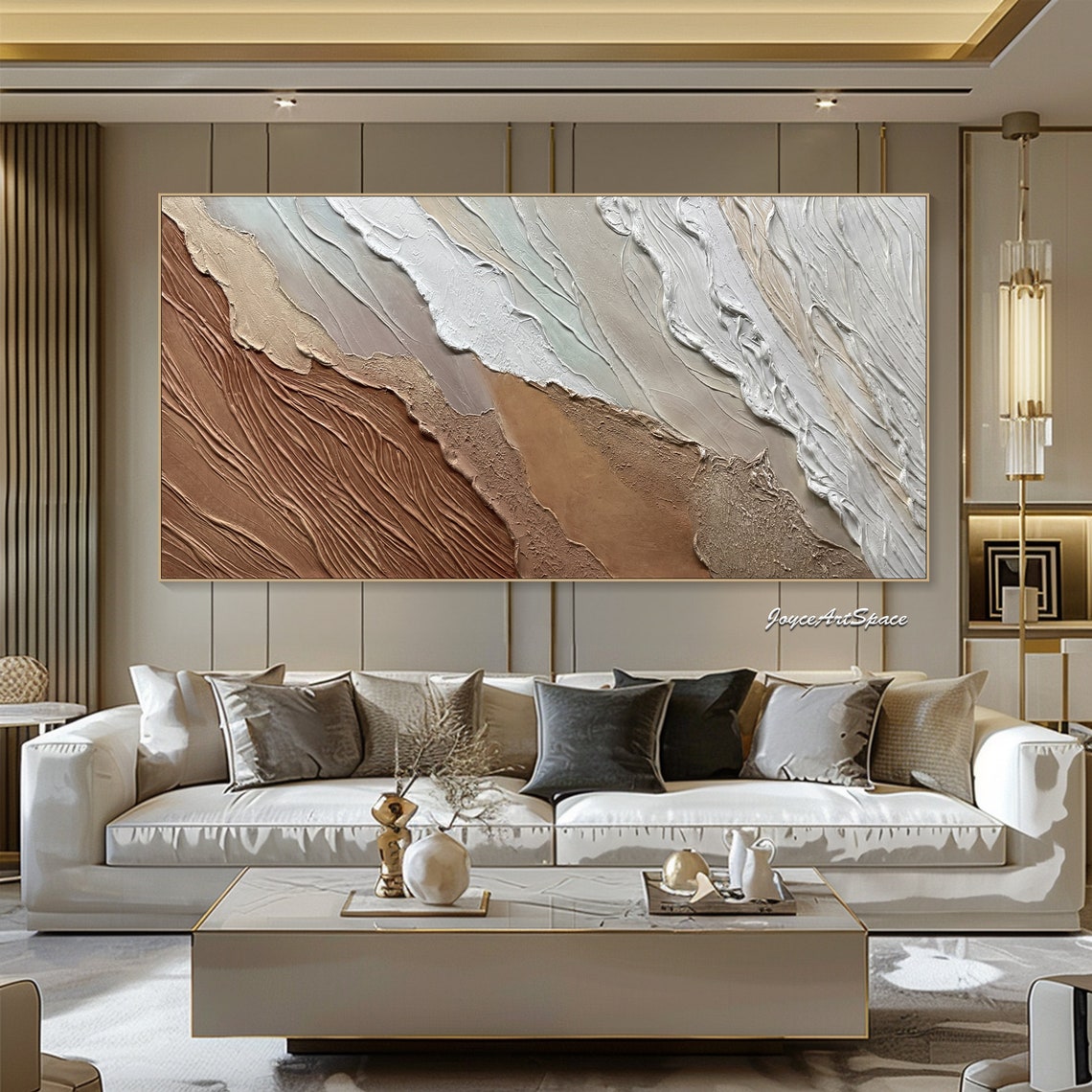 Earth Tone Sand Dune Wave Textured 3D Neutral Abstract Art Poster - Image 3