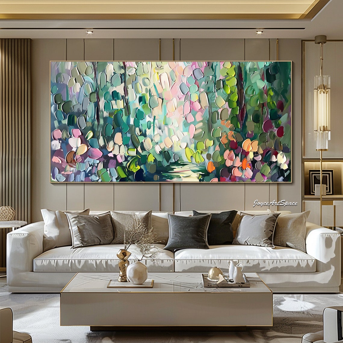 Abstract Forest Foliage Mosaic Green Pink 3D Textured Wall Art - Image 5