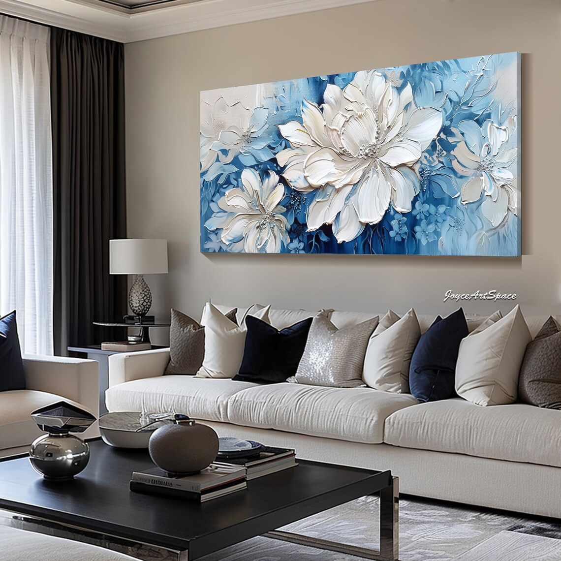 White Floral Oil-Painting Style Abstract Art Print - Image 5