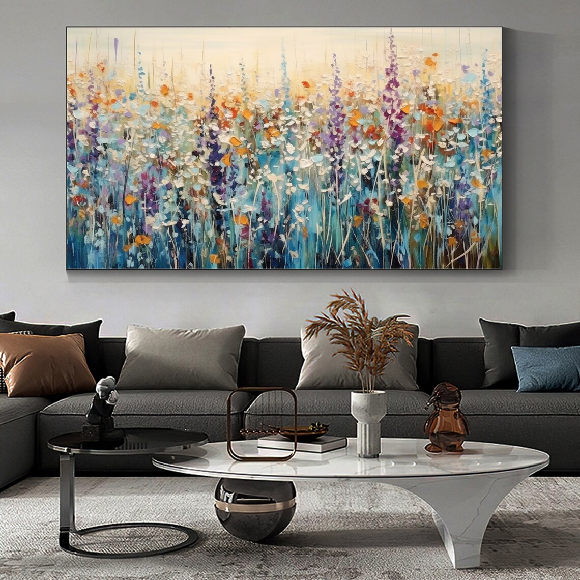 Abstract Flowers Oil Painting, Modern Floral Art - Image 2