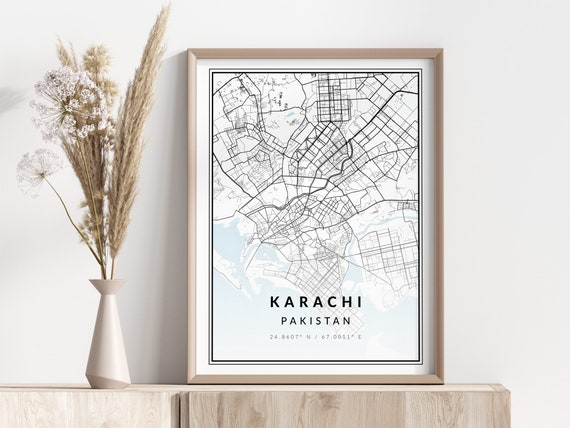 Karachi City Map Print Poster Wall Art Geographic