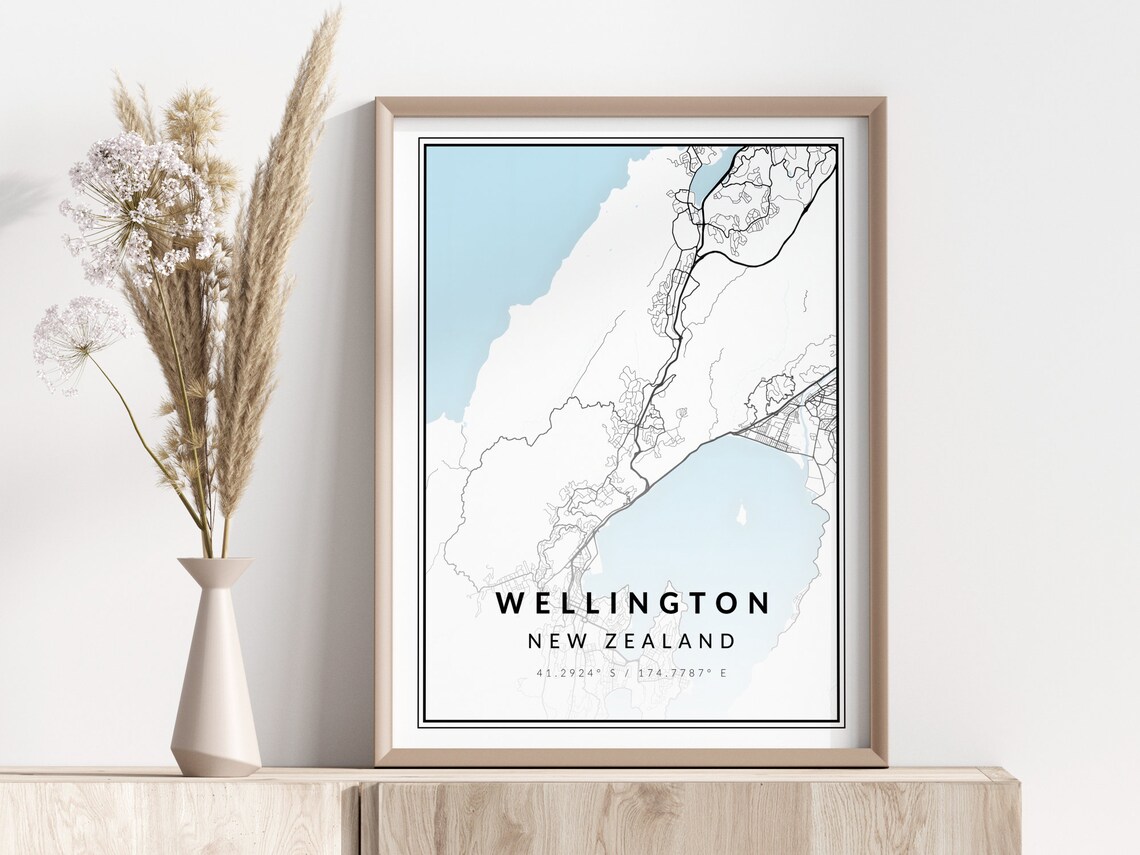 Wellington New Zealand Minimalist Coastal City Street Map Poster