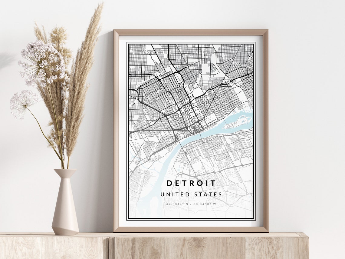 Detroit City Map Print Poster Wall Art Geographic