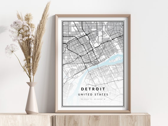 Detroit City Map Print Poster Wall Art Geographic