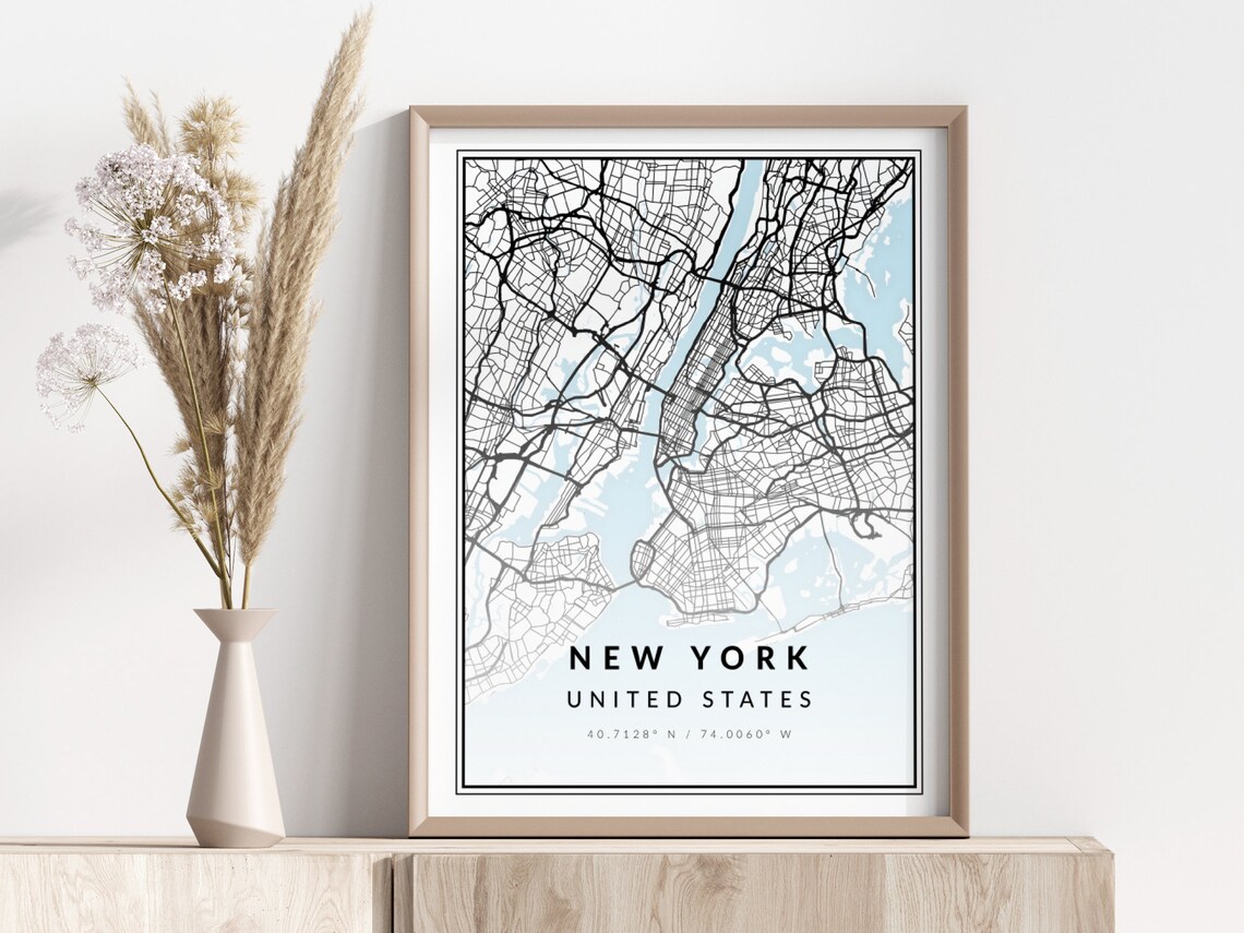 New York City Street Map Modern Line Art Minimalist Travel Poster