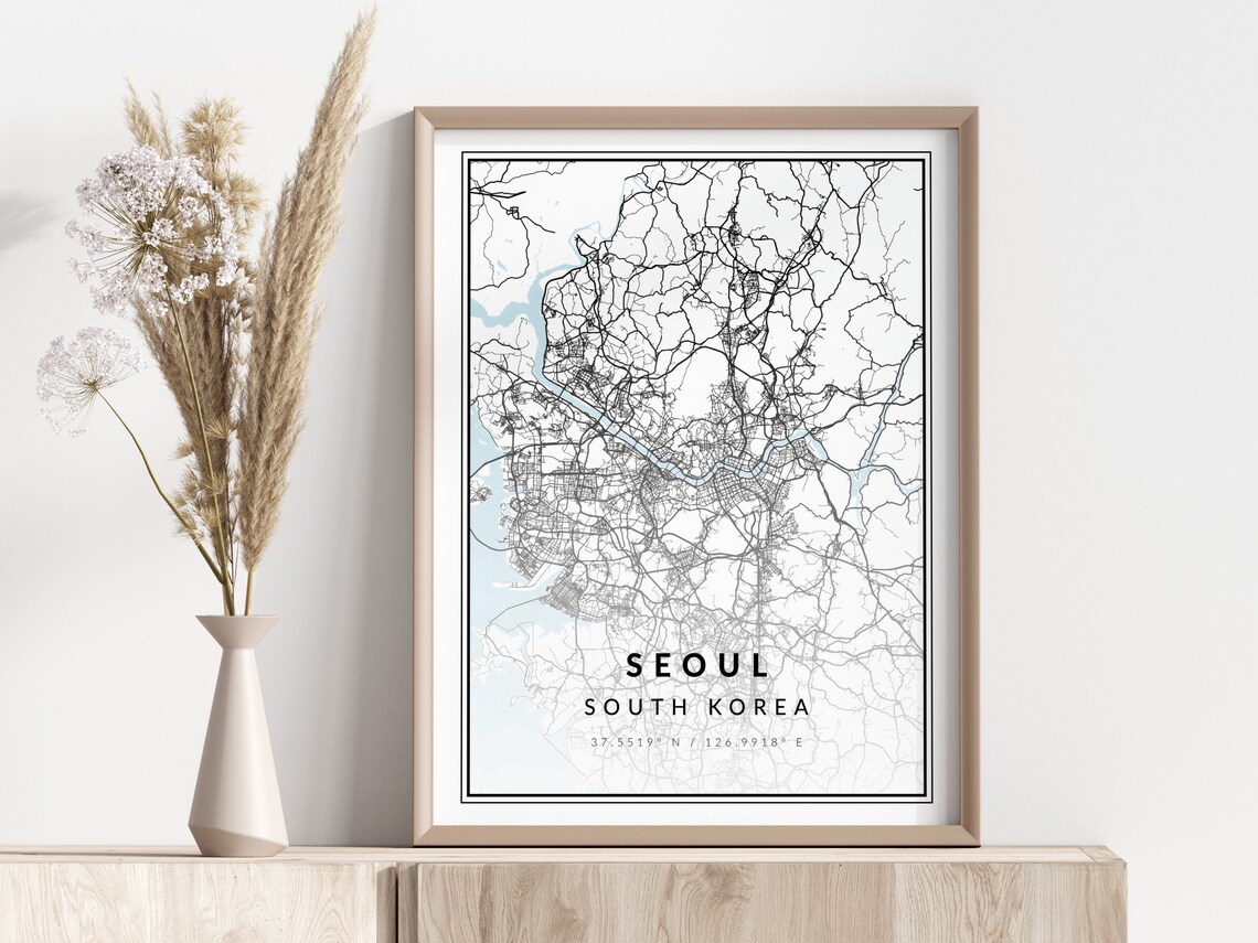 Seoul South Korea Minimalist City Street Map Art Travel Poster