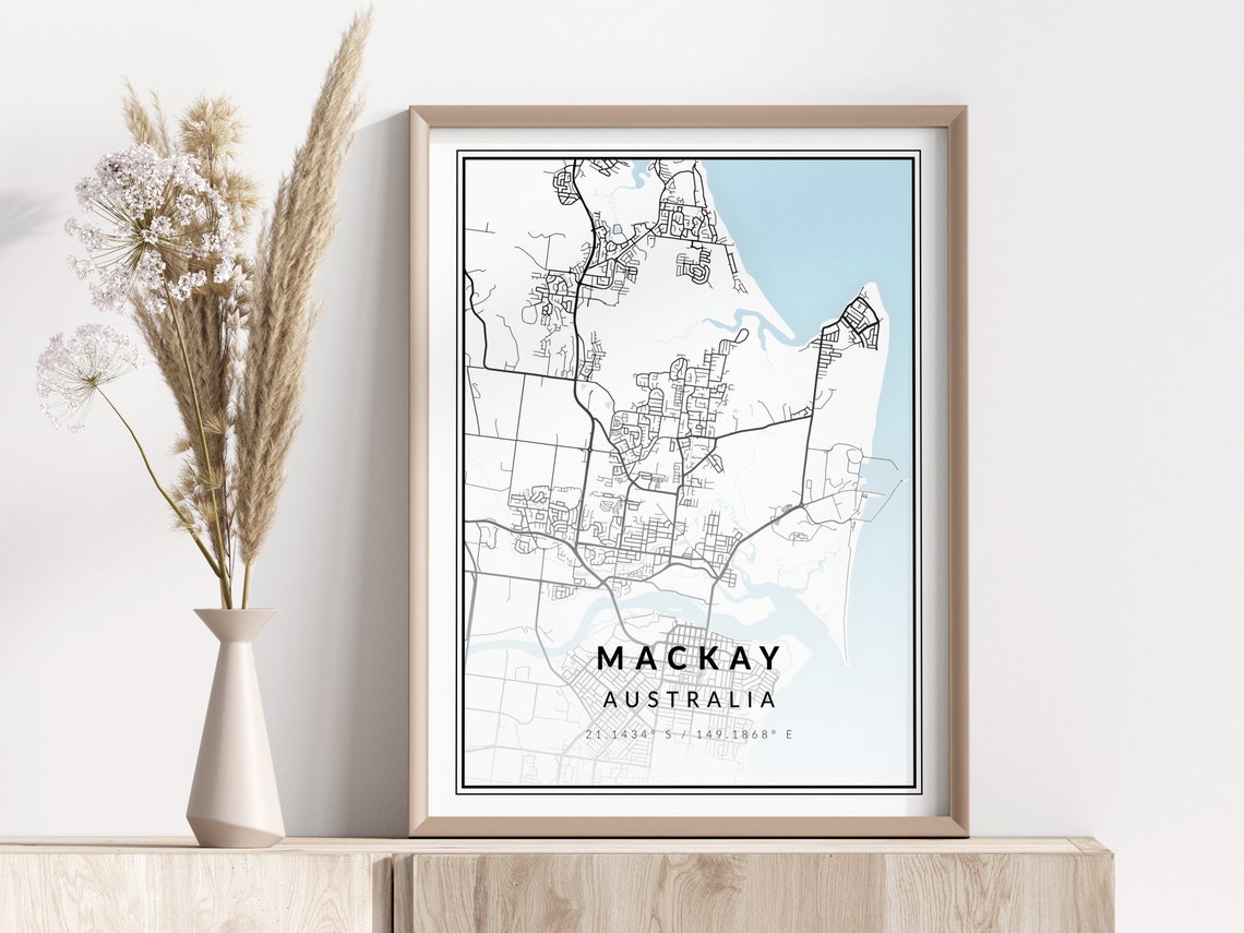 Mackay City Map Print Poster Wall Art Geographic
