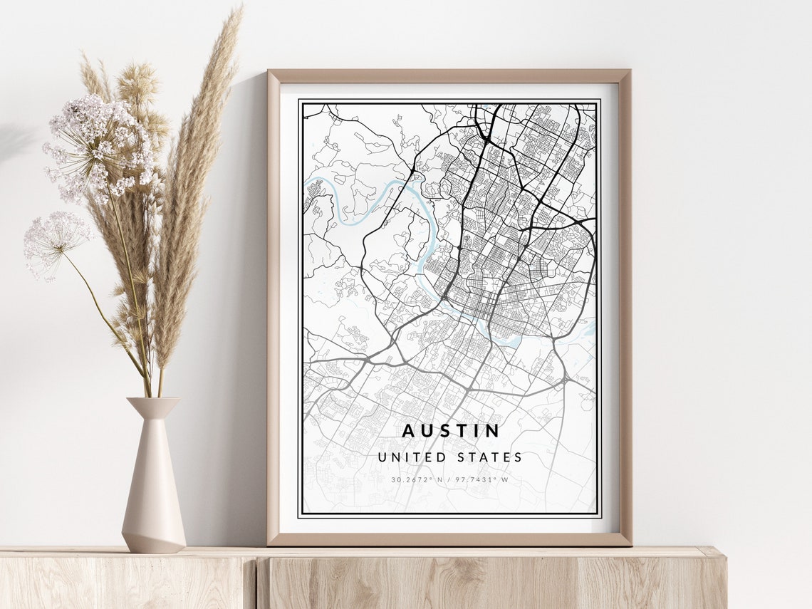Austin City Map Print Poster Wall Art Geographic