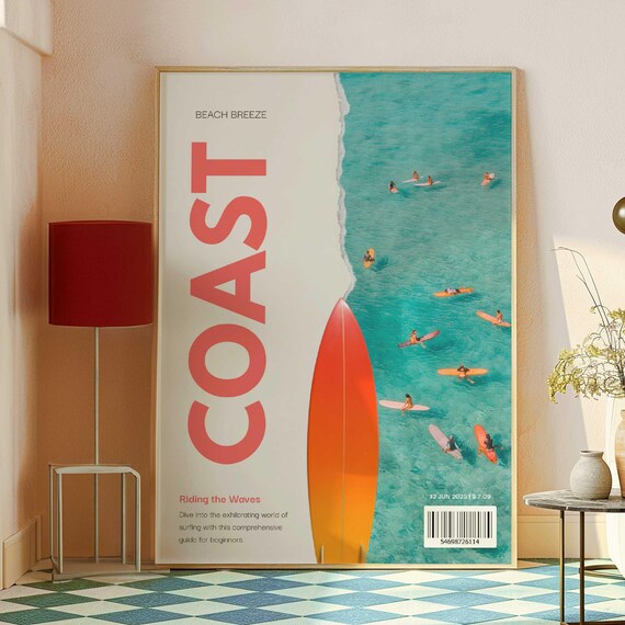 Coast Beach Breeze Magazine Cover Poster Surfing Waves Decor Art