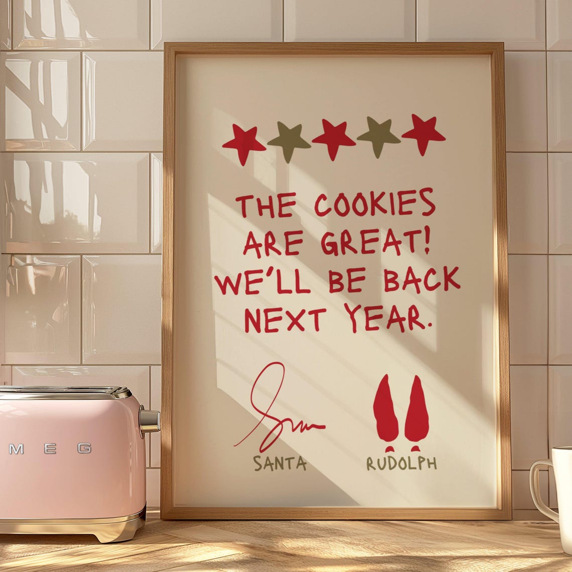 Santa Cookie Review Kitchen Christmas Funny Santa Note Holiday Poster