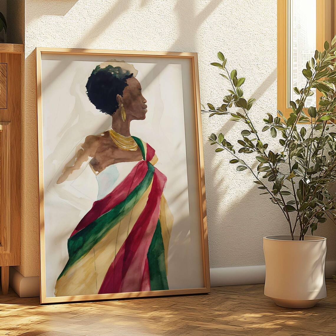 Natural Hair Boho Portrait, Black Woman Bedroom Decor