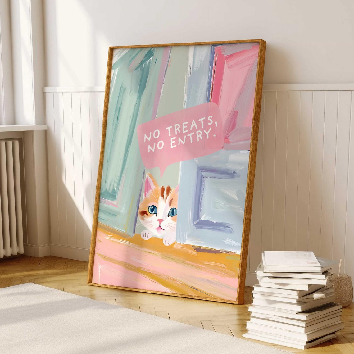 No Treats No Entry Cute Ginger Kitten Pastel Funny Cat Poster