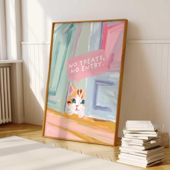 No Treats No Entry Cute Ginger Kitten Pastel Funny Cat Poster