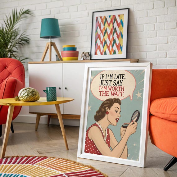 Funny Pinup Lady Retro Bathroom Poster