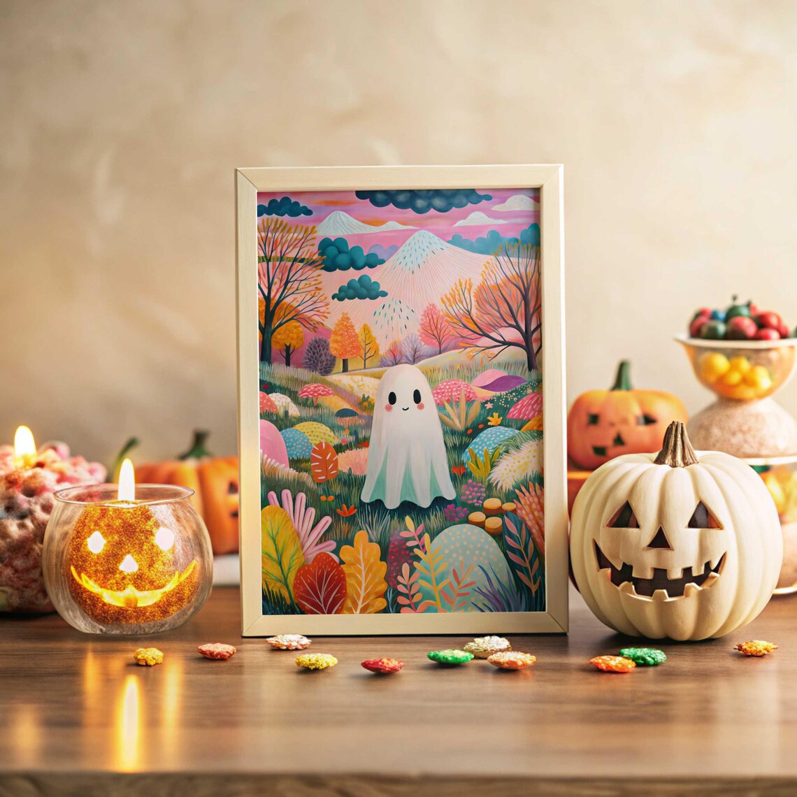 Cute Halloween Wall Art, Pastel Art Print