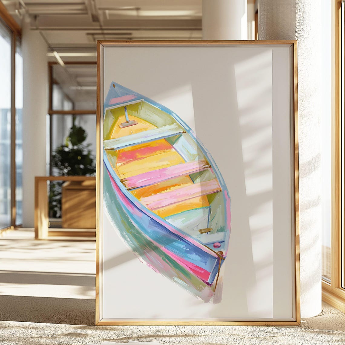 Colorful Abstract Rowboat Pastel Coastal Fisherman Boat Summer Poster