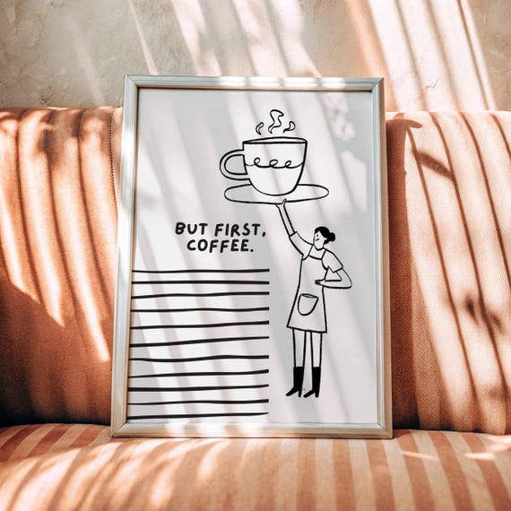 Espresso Doodle Print Minimalist Coffee Bar Kitchen Art Digital Download A2a6 Jpeg 300dpi