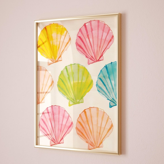 Coastal Art Colorful Pastel Abstract Beach House Wall Print Summer Dining Room Kitchen Meet Me At The Shell