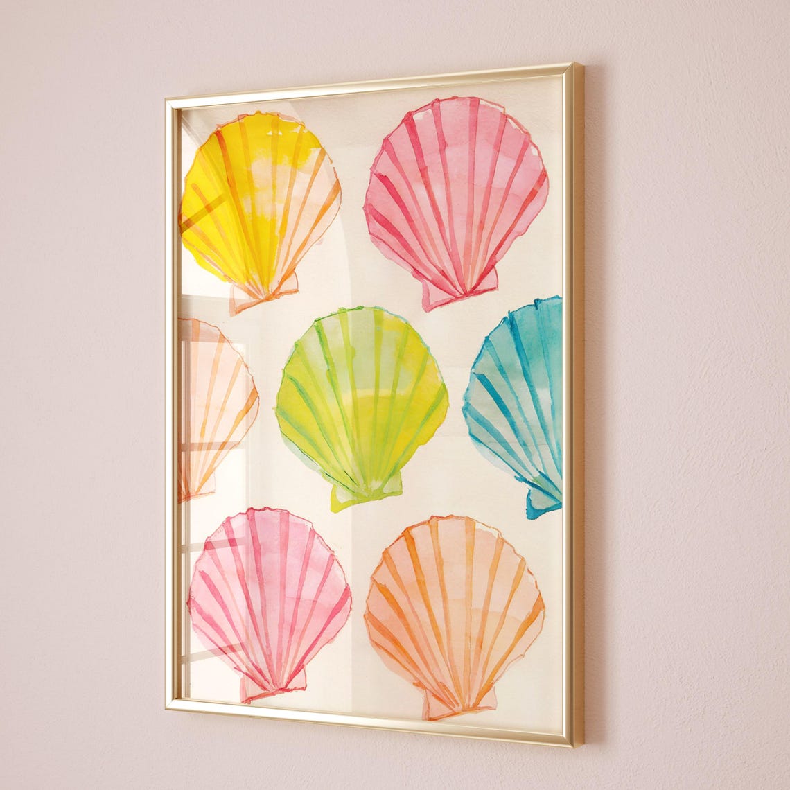 Pastel Watercolor Scallop Shells Colorful Beach House Poster