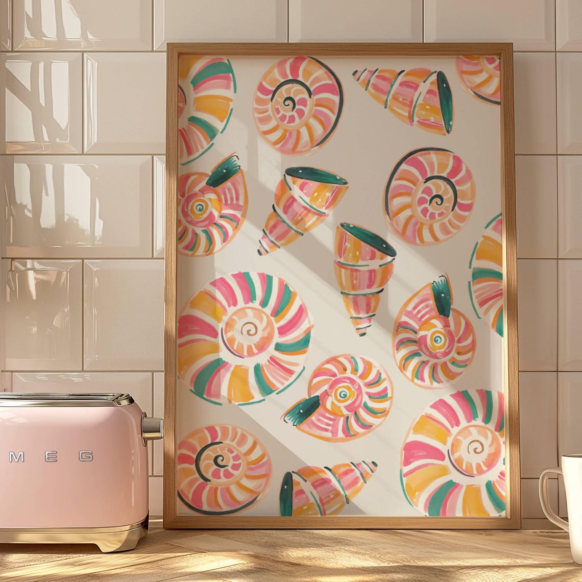 Colorful Sea Shell Pattern Pink Orange Scallop Coastal Summer Poster