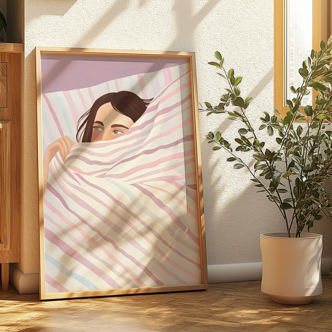 Pastel Pink Woman Art Print Modern Minimalist Bedroom Decor