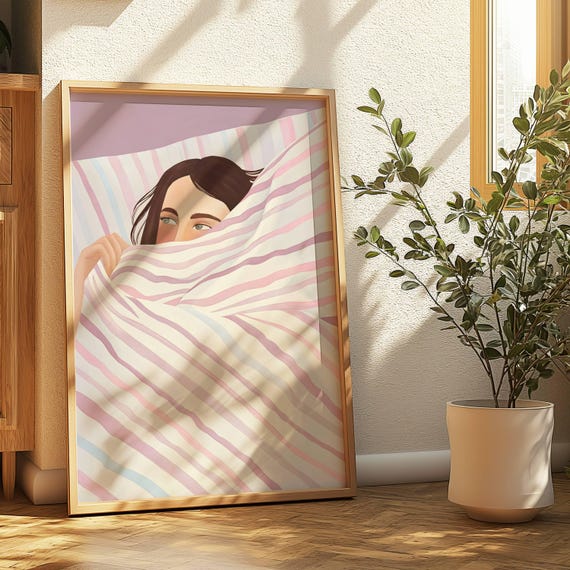 Pastel Pink Woman Art Print Modern Minimalist Bedroom Decor